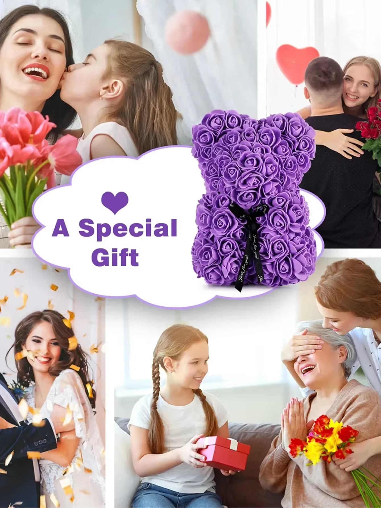 Girlfriend Birthday Gifts Women Rose Teddy Bear Artificial Flower Anniversary Valentines Day Birthday Gift Mothers Day Mom Gifts