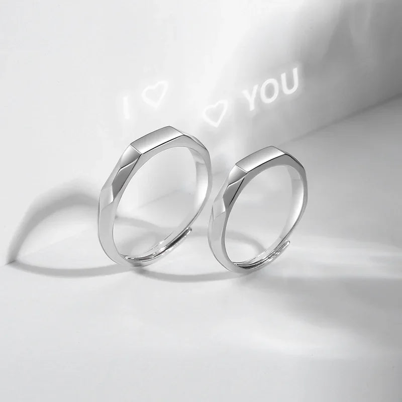 925 Sterling Silver Promise Ring for Her Him Projection Couple Ring Adjustable I Love You Engagement Wedding Ring for Girlfriend