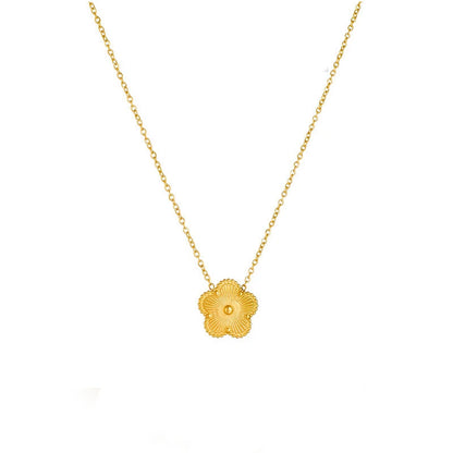 14K Gold Plated Stainless Steel Necklace Woman Five Leaf Petals Double Sided Necklaces for Women Pendant Flower Clover Jewelry